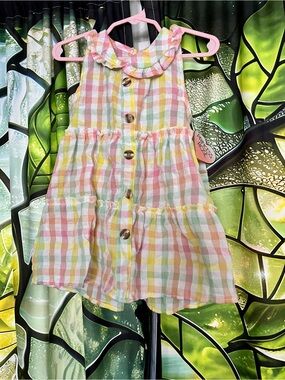 Girls' Pink Multi-Color Gingham Button-Front Sundress